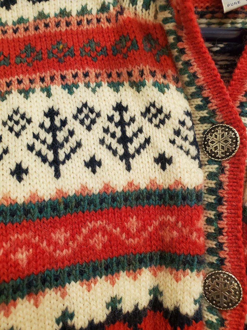 Red Fair Isle Button-Front Women’s Sweater Cardigan - Picture 3 of 6